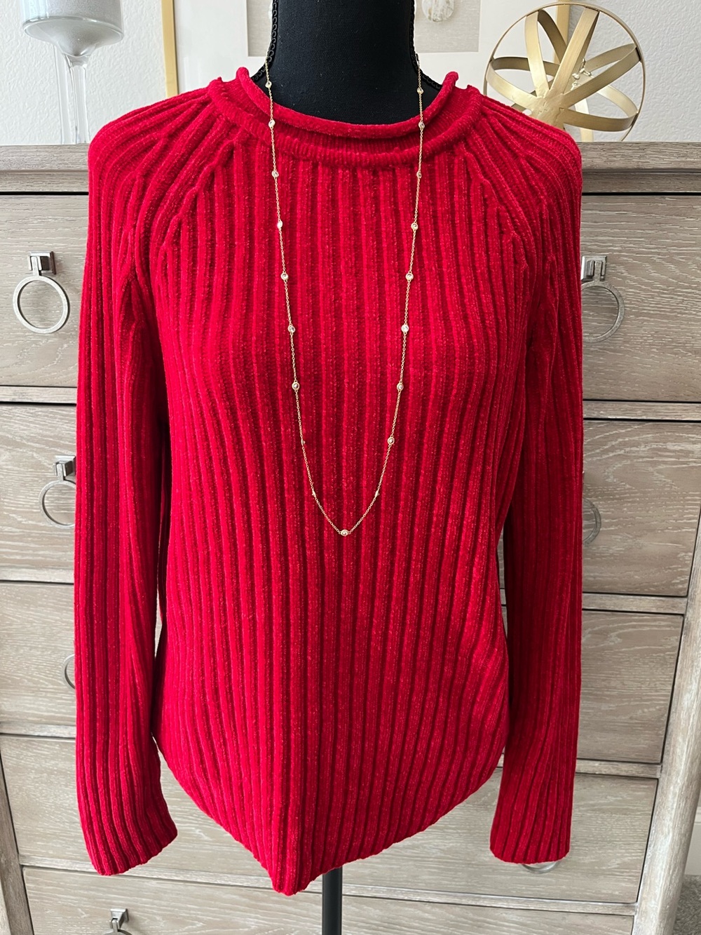 Carolyn Taylor Essentials Red Ribbed Pullover Sweater Sz Medium